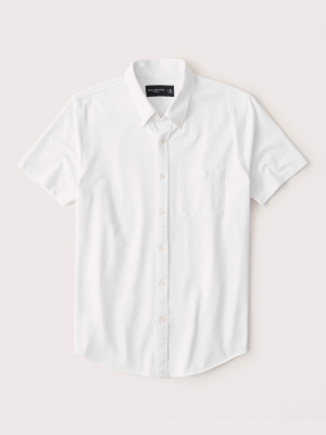 Short-sleeve Pique Button-up Shirt