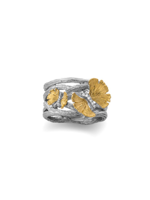 Butterfly Ginkgo Cuff Ring With Diamonds