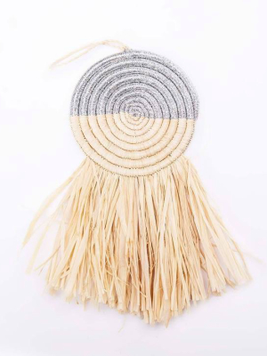 Half Silver Metallic Fringed Disc Ornament