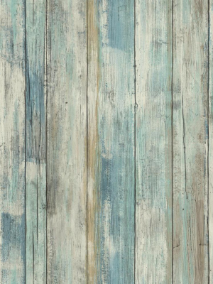 Weathered Planks Peel & Stick Wallpaper In Blue By Roommates For York Wallcoverings