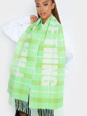 Prettylittlething Lime Slogan Check Scarf