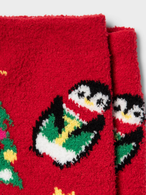 Women's Penguin Cozy Holiday Crew Socks - Wondershop™ Red 4-10