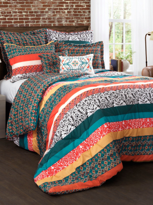 Turquoise & Tangerine Boho Stripe Comforter Set 7pc - Lush Décor®