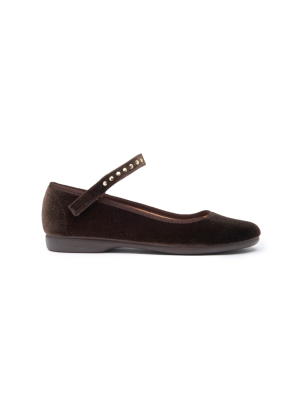 Girls' Childrenchic® Brown Velvet Mary Janes With Studs