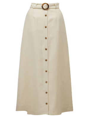 Belted Sand Linen Maxi Skirt