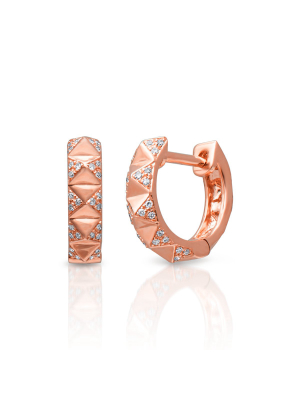 14kt Rose Gold Diamond Pyramid Huggie Earrings