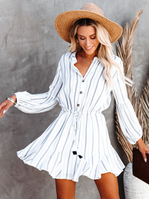 Kona Striped Adjustable Balloon Sleeve Dress