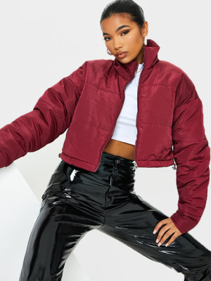 Maroon Nylon Super Cropped Toggle Hem Puffer...