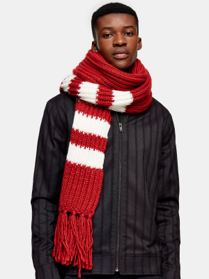 Red And White Knitted Stripe Scarf