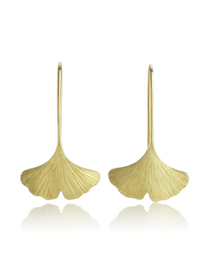 Brushed Gold Ginkgo Leaf Drop Earrings