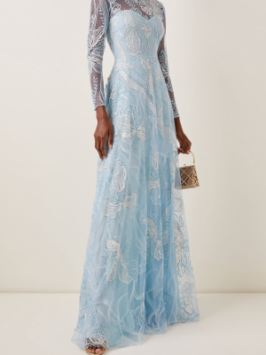 Sequined Leavers Lace Gown