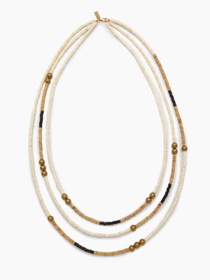 Long Triple Strand Natural Coconut Necklace - White & Black