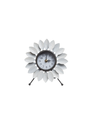 Distressed White Metal Flower Battery Operated Table Clock - Foreside Home & Garden