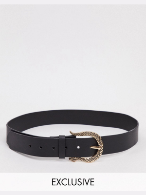Glamorous Exclusive Belt With Curved Snake Buckle In Black