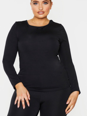 Plus Black Basic Long Sleeve Gym Top