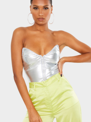 Silver Metallic Bandeau Trim Detail Bodysuit