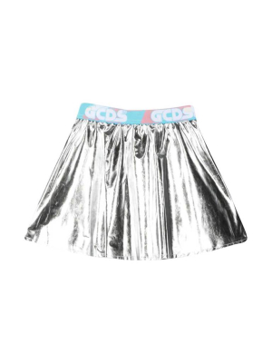 Gcds Kids Logo Waistband Metallic Skirt