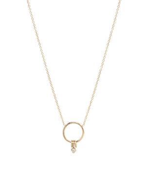 14k Small Circle Necklace With 3 Rings And Single Prong Diamond