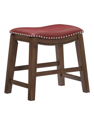 Homelegance 18-inch Dining Height Wooden Bar Stool With Solid Wood Legs And Faux Leather Saddle Seat Kitchen Barstool Dinning Chair, Brown And Red