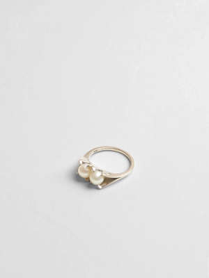Double Pearl Ring / 10k White Gold