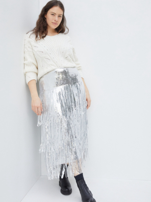 Tatiana Sequined Fringe Midi Skirt