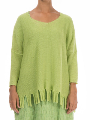 Fringed Loose Pear Linen Jumper