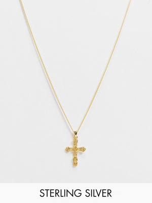 Reclaimed Vintage Inspired Cross Necklace In Sterling Silver Gold Plate