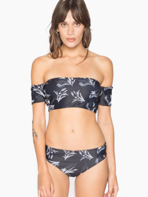 Capricorn Strapless Off The Shoulder Bandeau Bikini Top - Black Floral Print