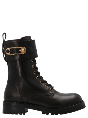 Versace Medusa Safety Pin Buckle Combat Boots