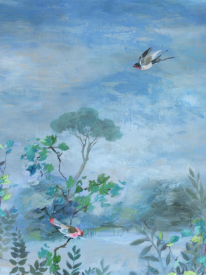 Sample Giardino Segreto Scene 2 Wall Mural In Delft From The Mandora Collection By Designers Guild