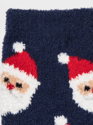 Women's Santa Cozy Holiday Crew Socks - Wondershop™ Navy 4-10