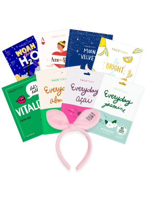 Facetory Skin Type Sheet Mask Collection With Bow Bunny Hairband (value $30.45)