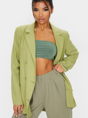 Sage Green Woven Triple Breasted Oversized Blazer