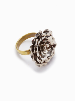 Medium Rose Statement Ring - Silver/gold