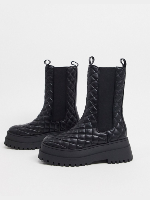 Public Desire Nature Quilted Chunky Boots In Black