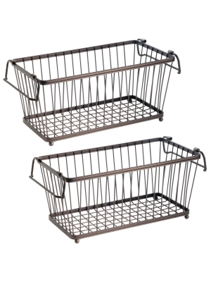 Mdesign Stackable Metal Food Storage Basket With Handles, 2 Pack