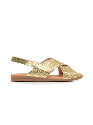 Braided Leather Sandals In Metallic Gold