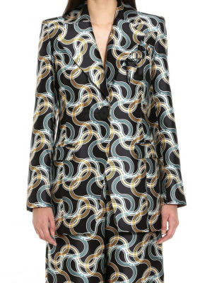 Pasta Print Silk Mikado Tailored Blazer In Black