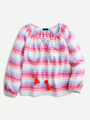 Peasant Top In Metallic Pastel Stripe