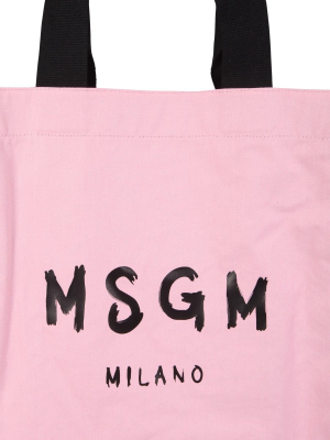 Msgm Logo Print Tote Bag