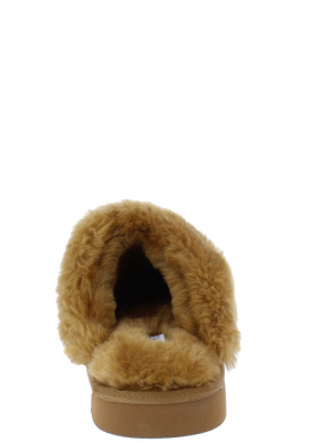 Holiday Tan Rhinestone Embellished Faux Fur Slipper Sandal