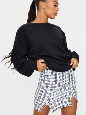 Black Double Split Hem Checked Mini Skirt