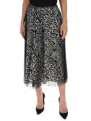 Redvalentino Leopard Print Tulle Midi Skirt