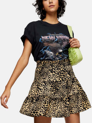 Camel Shirred Animal Print Mini Skirt