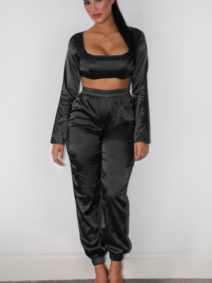 Shape Black Satin Elasticated Hem Pants