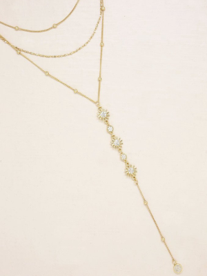Sunburst 18k Gold Plated Layered Lariat Necklace