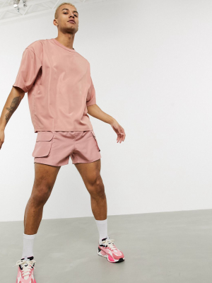 Asos Design Two-piece Oversized T-shirt With Half Sleeve In Pink Ripstop Fabric