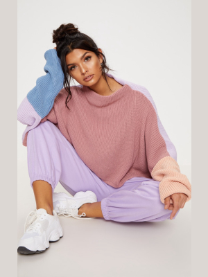 Pink Oversized Colour Block Sweater