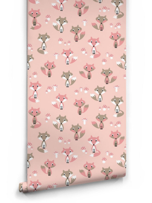 Garden Foxes Wallpaper In Pink By Muffin & Mani For Milton & King