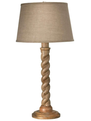 Barley Twist Table Lamp In Natural Wood With Medium Cone Shade In Natural Linen